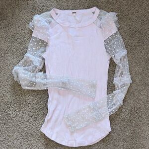 Free People lace with Sheer Polka Dot Sleeves